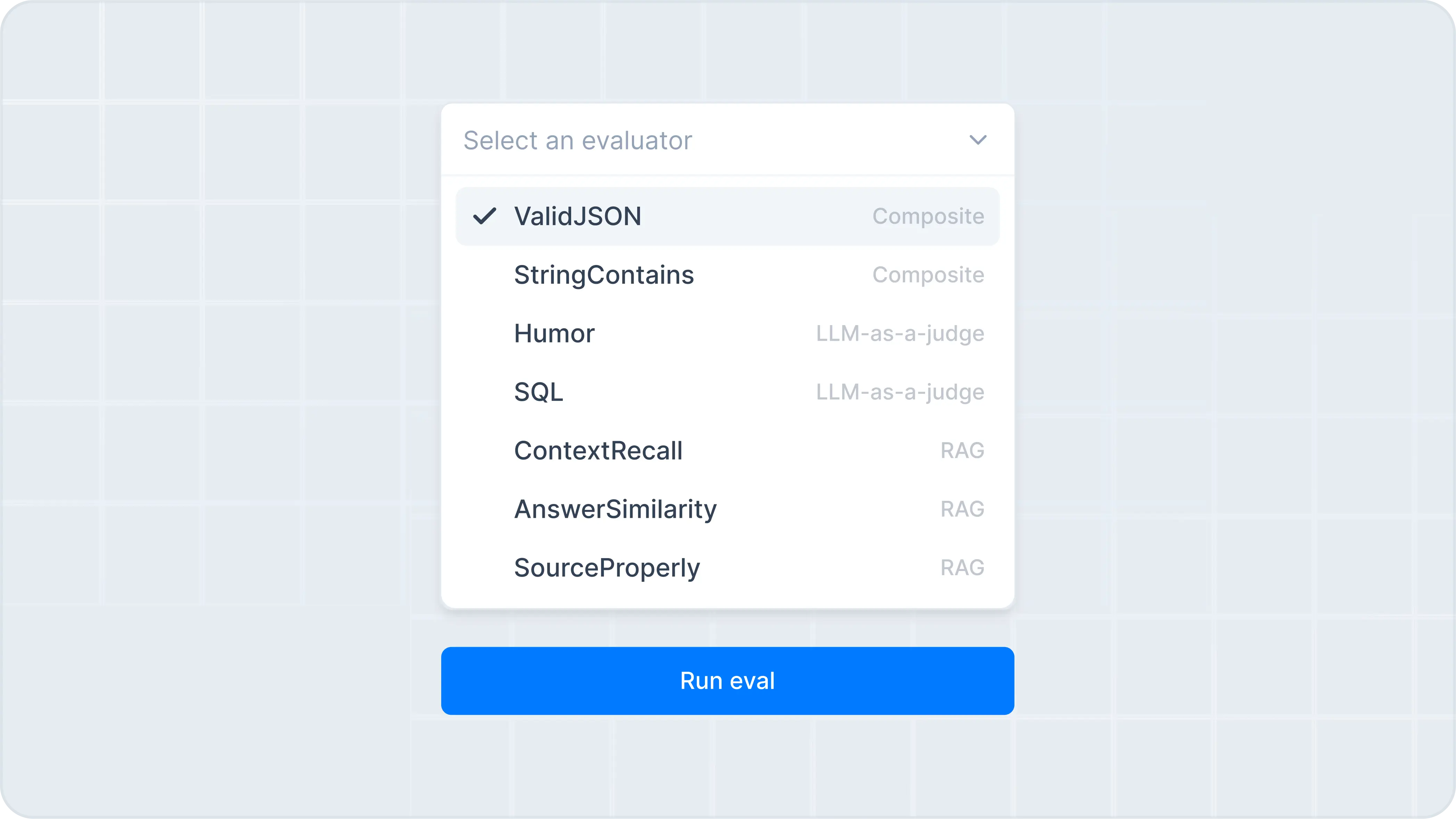 Add preset or custom evaluators to score your LLM outputs